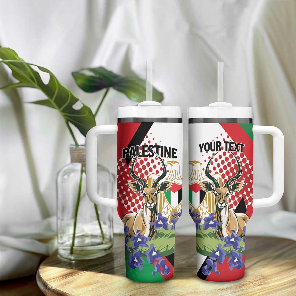 Personalized Palestine Tumbler With Handle Mountain Gazelle With Faqqua Iris - Wonder Print Shop