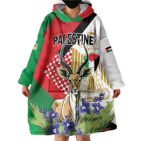 Personalized Palestine Wearable Blanket Hoodie Mountain Gazelle With Faqqua Iris - Wonder Print Shop