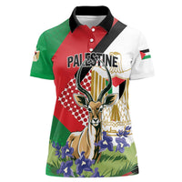 Personalized Palestine Women Polo Shirt Mountain Gazelle With Faqqua Iris - Wonder Print Shop