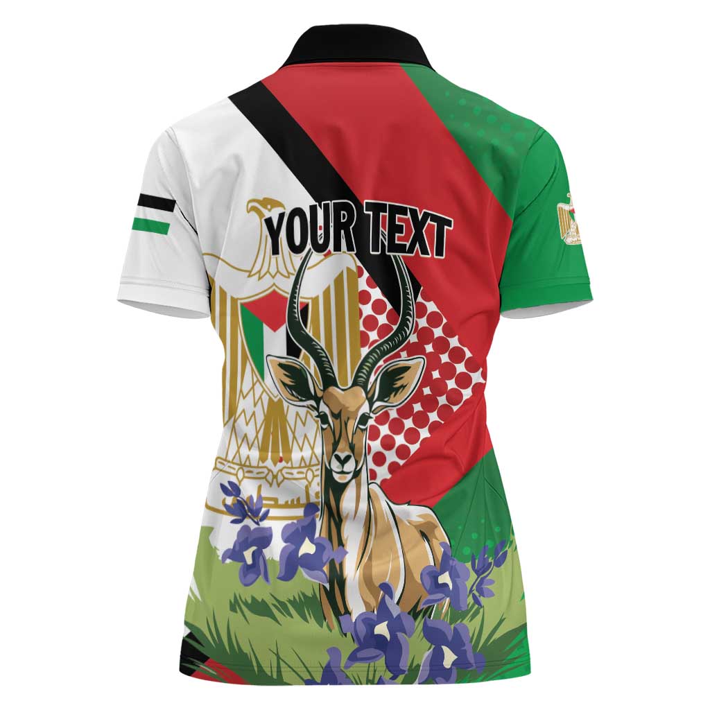 Personalized Palestine Women Polo Shirt Mountain Gazelle With Faqqua Iris - Wonder Print Shop