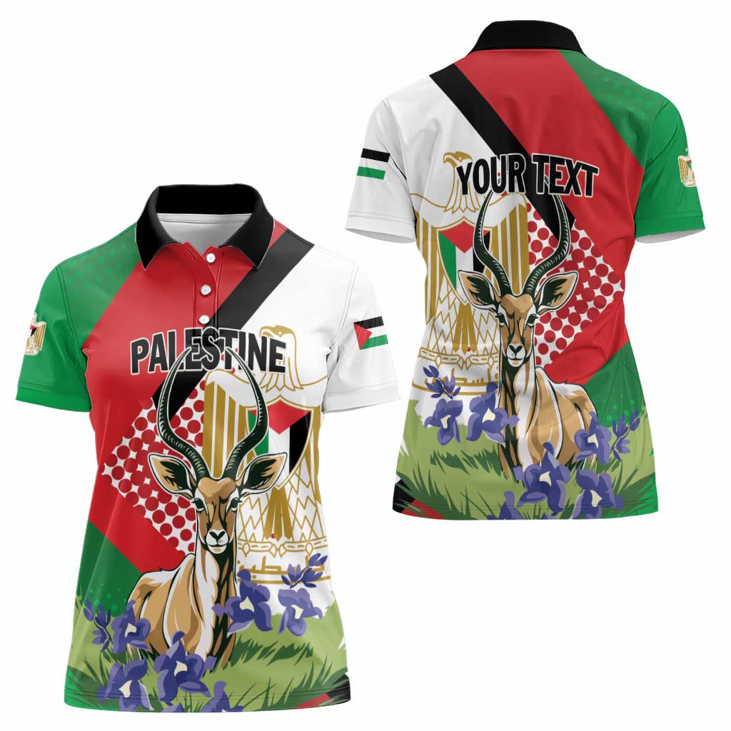 Personalized Palestine Women Polo Shirt Mountain Gazelle With Faqqua Iris - Wonder Print Shop