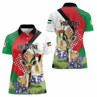 Personalized Palestine Women Polo Shirt Mountain Gazelle With Faqqua Iris - Wonder Print Shop