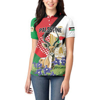 Personalized Palestine Women Polo Shirt Mountain Gazelle With Faqqua Iris - Wonder Print Shop