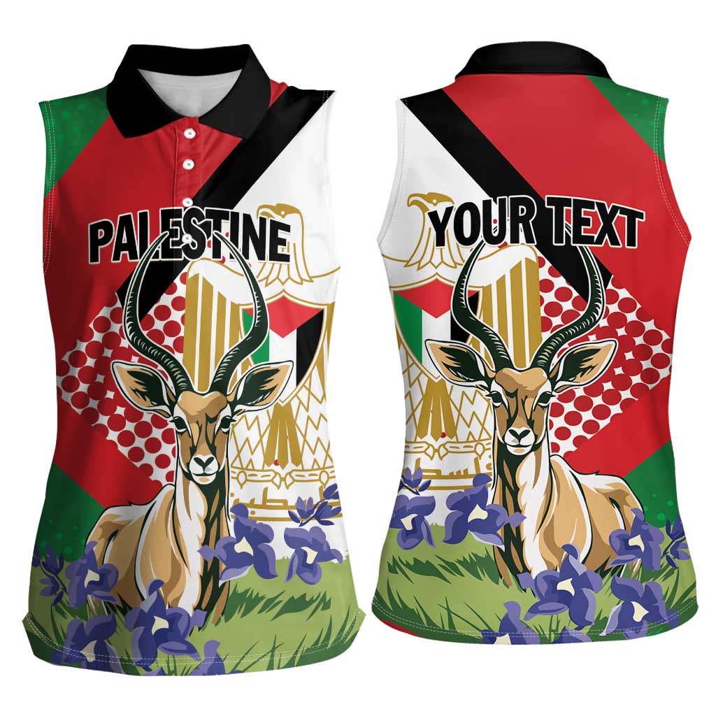 Personalized Palestine Women Sleeveless Polo Shirt Mountain Gazelle With Faqqua Iris - Wonder Print Shop