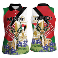 Personalized Palestine Women Sleeveless Polo Shirt Mountain Gazelle With Faqqua Iris - Wonder Print Shop