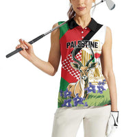 Personalized Palestine Women Sleeveless Polo Shirt Mountain Gazelle With Faqqua Iris - Wonder Print Shop