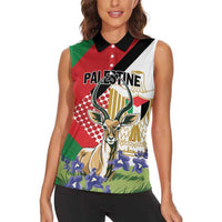Personalized Palestine Women Sleeveless Polo Shirt Mountain Gazelle With Faqqua Iris - Wonder Print Shop