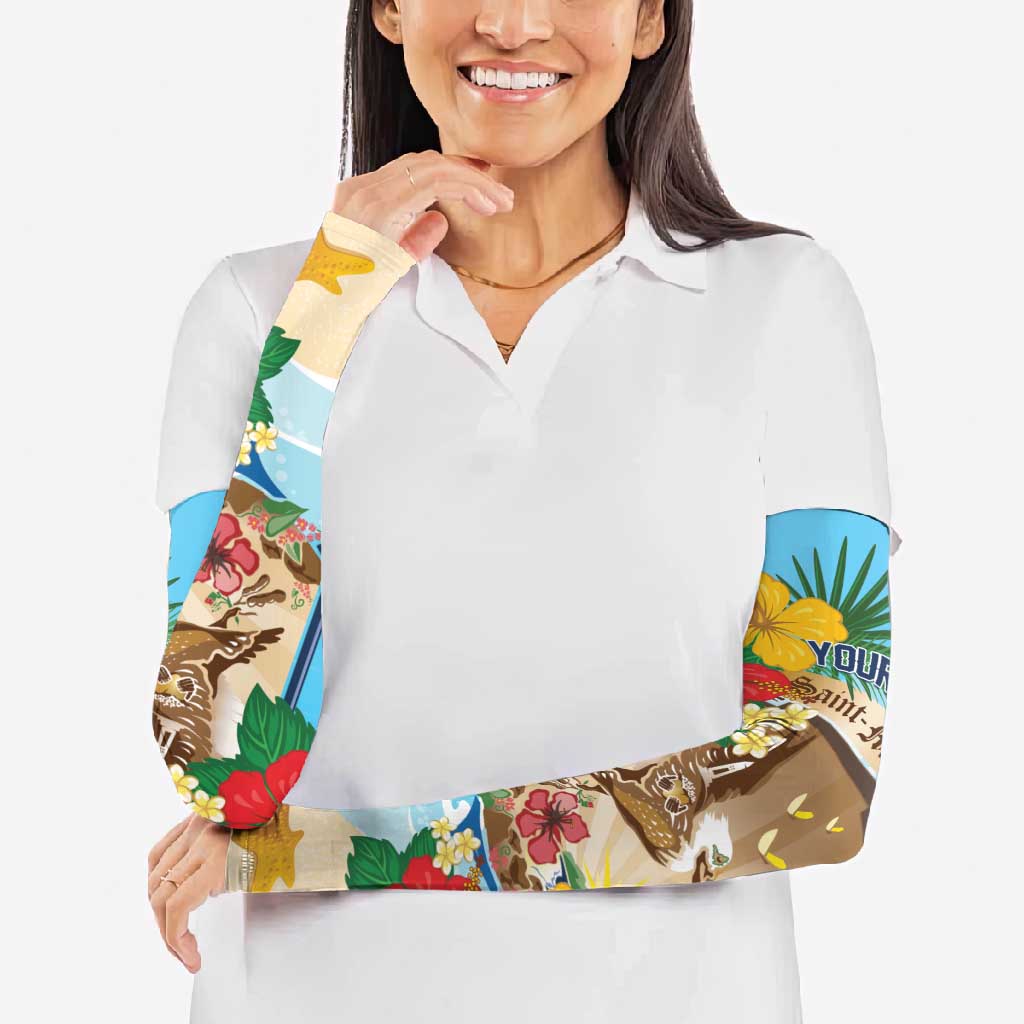Personalized Collectivity of Saint Martin Arm Sleeves Hibiscus Flowers Tropical Beach - Wonder Print Shop