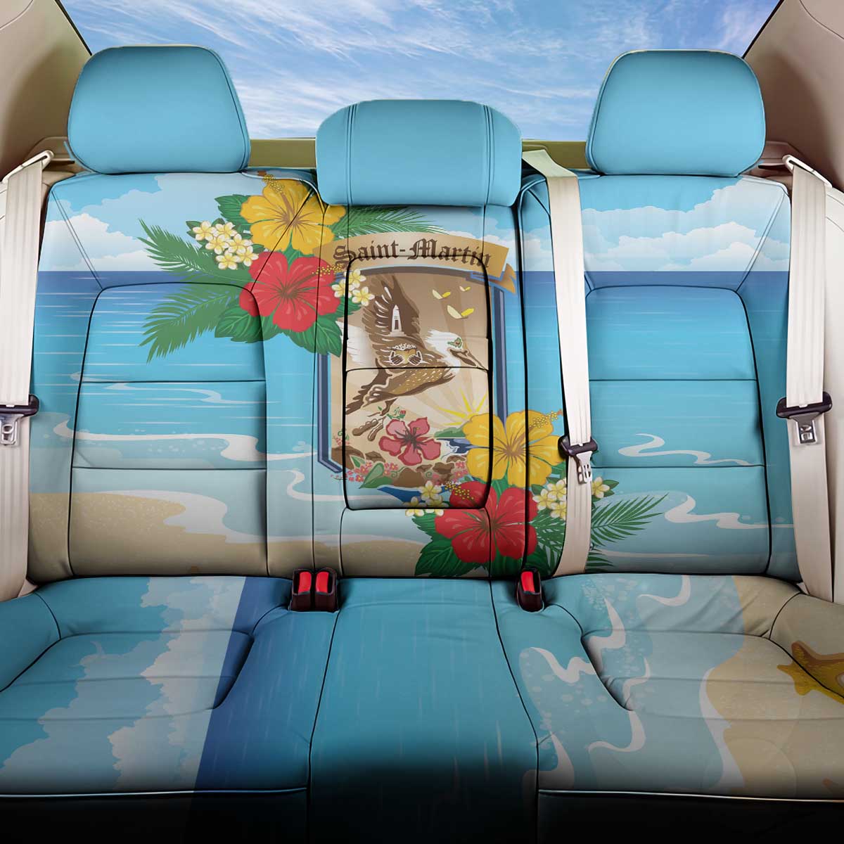 Collectivity of Saint Martin Back Car Seat Cover Hibiscus Flowers Tropical Beach - Wonder Print Shop