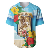 Personalized Collectivity of Saint Martin Baseball Jersey Hibiscus Flowers Tropical Beach - Wonder Print Shop