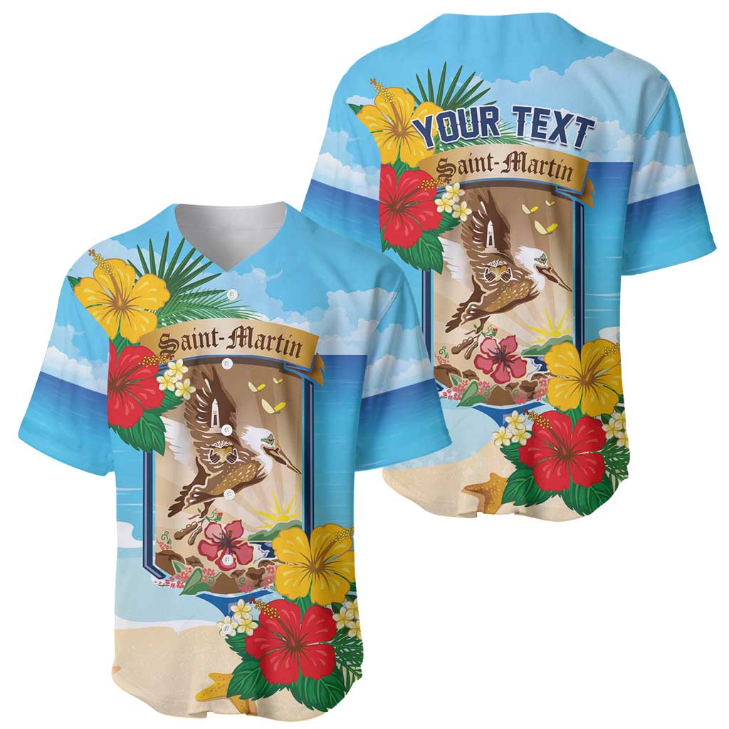 Personalized Collectivity of Saint Martin Baseball Jersey Hibiscus Flowers Tropical Beach - Wonder Print Shop