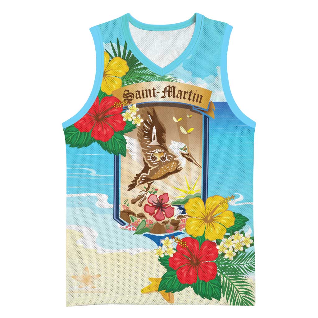 Personalized Collectivity of Saint Martin Basketball Jersey Hibiscus Flowers Tropical Beach - Wonder Print Shop