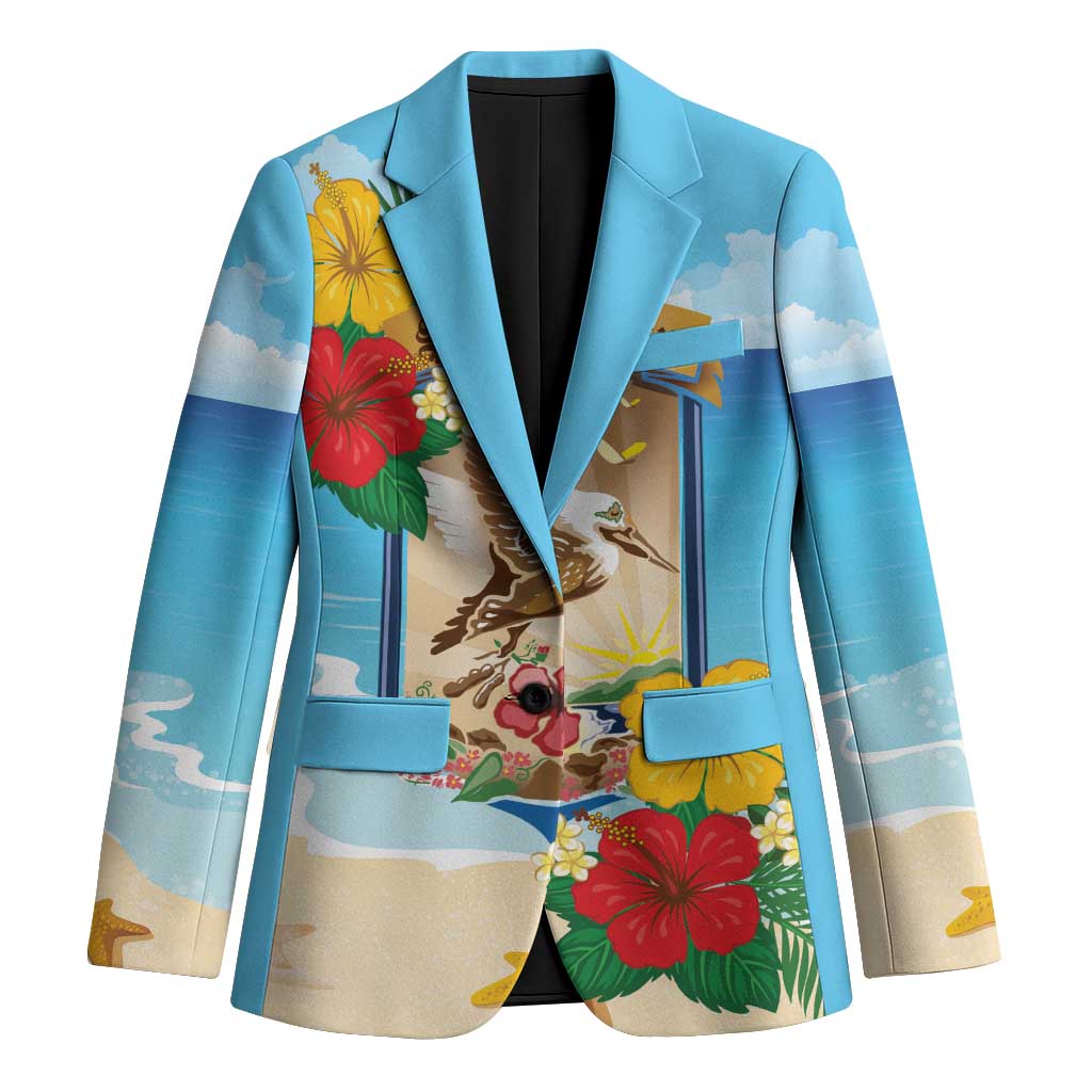 Personalized Collectivity of Saint Martin Blazer Hibiscus Flowers Tropical Beach - Wonder Print Shop