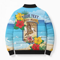 Personalized Collectivity of Saint Martin Bomber Puffer Jacket Hibiscus Flowers Tropical Beach - Wonder Print Shop
