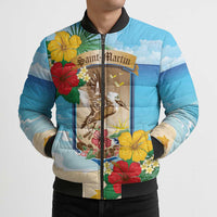 Personalized Collectivity of Saint Martin Bomber Puffer Jacket Hibiscus Flowers Tropical Beach - Wonder Print Shop