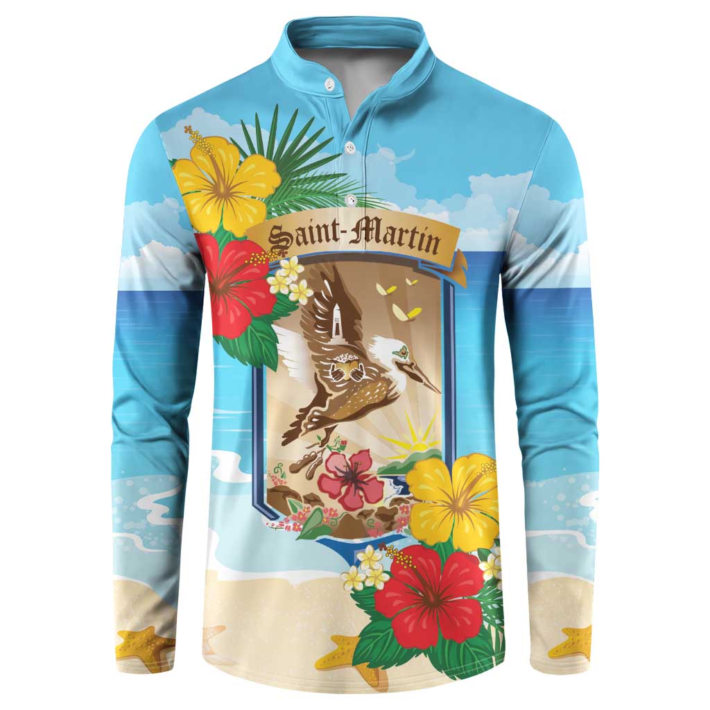 Personalized Collectivity of Saint Martin Button Sweatshirt Hibiscus Flowers Tropical Beach - Wonder Print Shop