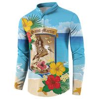 Personalized Collectivity of Saint Martin Button Sweatshirt Hibiscus Flowers Tropical Beach - Wonder Print Shop