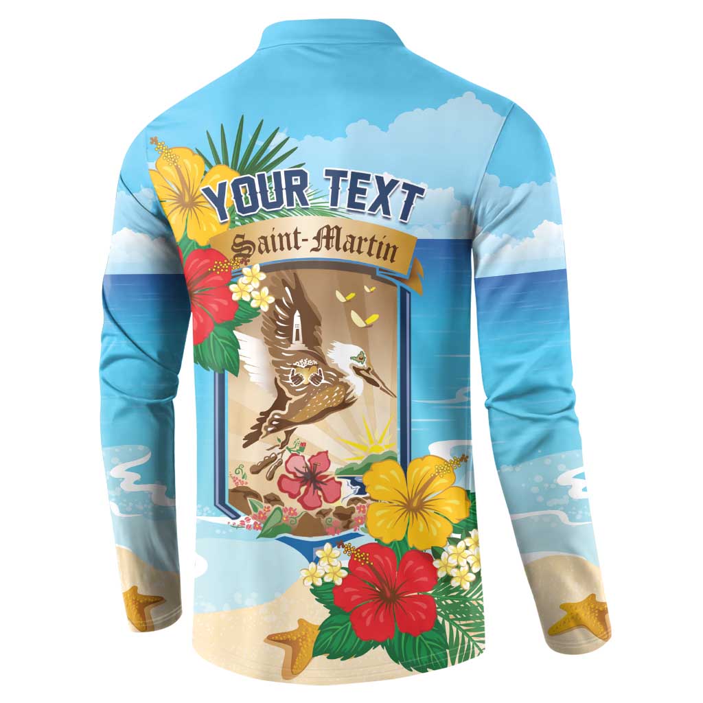 Personalized Collectivity of Saint Martin Button Sweatshirt Hibiscus Flowers Tropical Beach - Wonder Print Shop