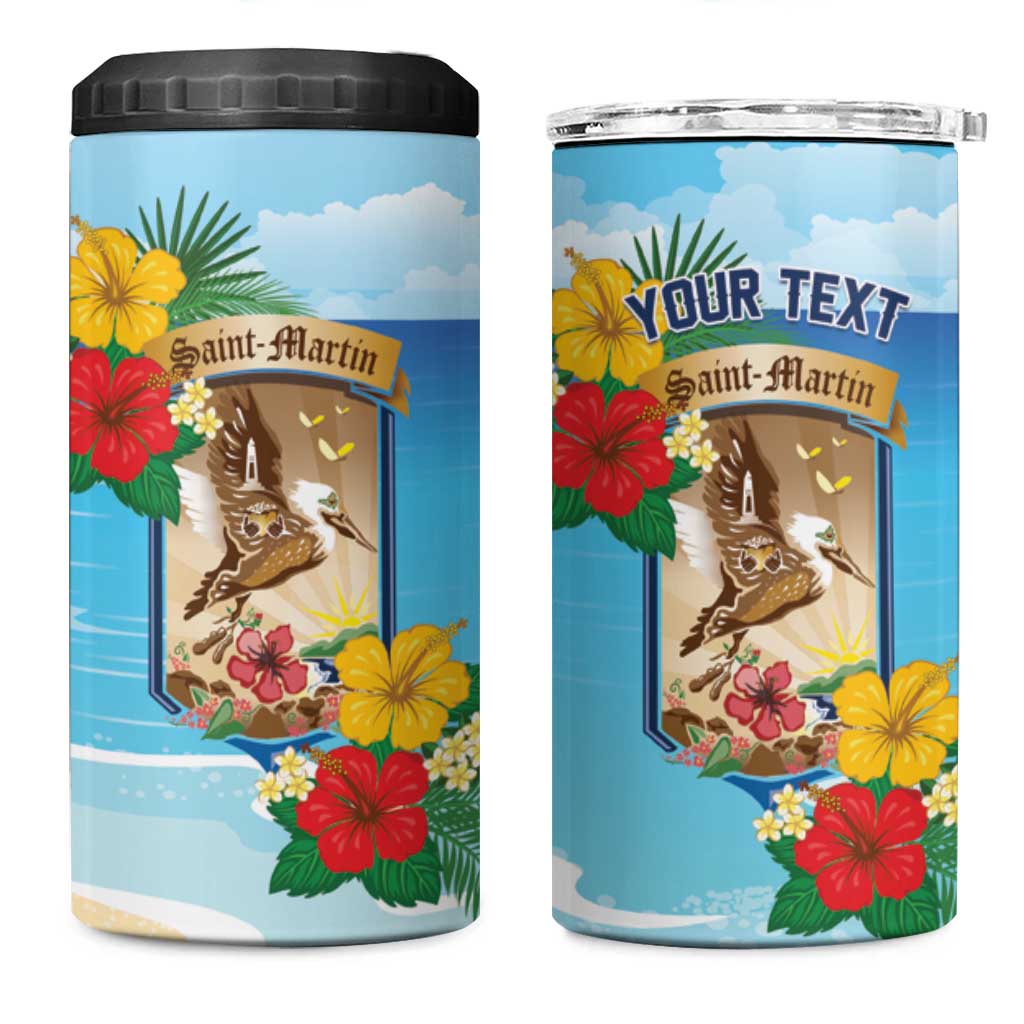 Personalized Collectivity of Saint Martin 4 in 1 Can Cooler Tumbler Hibiscus Flowers Tropical Beach - Wonder Print Shop