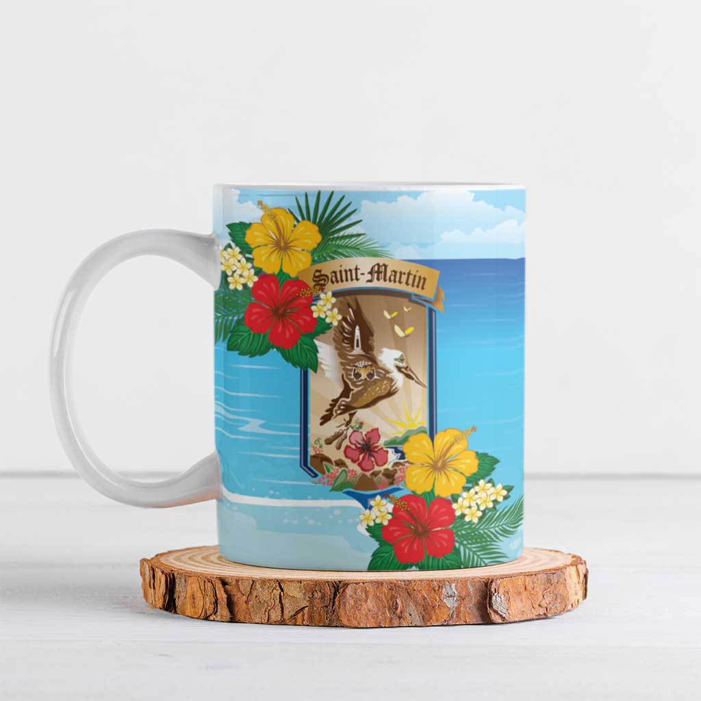 Personalized Collectivity of Saint Martin Ceramic Mug Hibiscus Flowers Tropical Beach - Wonder Print Shop