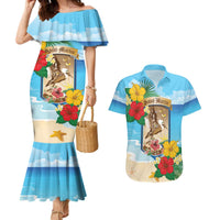 Personalized Collectivity of Saint Martin Couples Matching Mermaid Dress and Hawaiian Shirt Hibiscus Flowers Tropical Beach - Wonder Print Shop