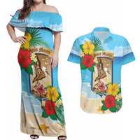 Personalized Collectivity of Saint Martin Couples Matching Off Shoulder Maxi Dress and Hawaiian Shirt Hibiscus Flowers Tropical Beach - Wonder Print Shop