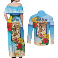 Personalized Collectivity of Saint Martin Couples Matching Off Shoulder Maxi Dress and Long Sleeve Button Shirt Hibiscus Flowers Tropical Beach - Wonder Print Shop