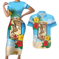 Personalized Collectivity of Saint Martin Couples Matching Short Sleeve Bodycon Dress and Hawaiian Shirt Hibiscus Flowers Tropical Beach - Wonder Print Shop