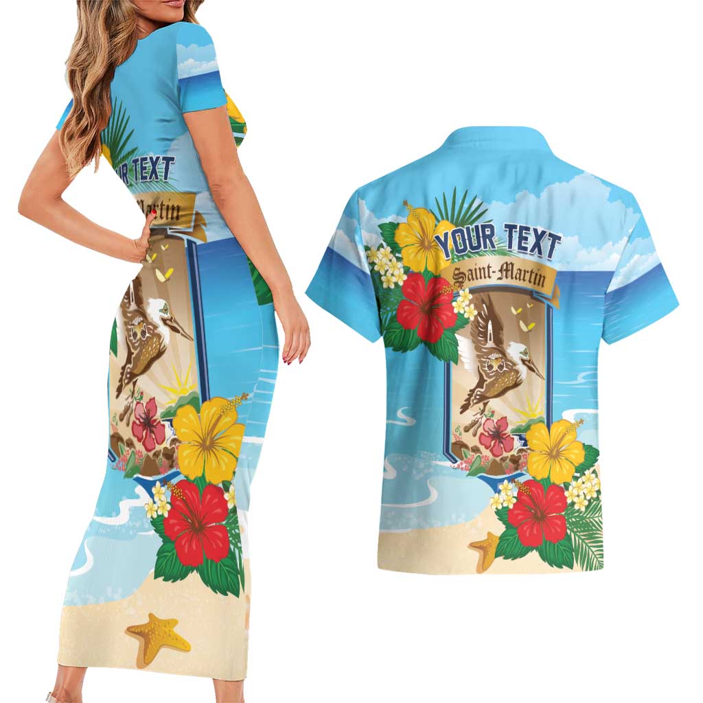 Personalized Collectivity of Saint Martin Couples Matching Short Sleeve Bodycon Dress and Hawaiian Shirt Hibiscus Flowers Tropical Beach - Wonder Print Shop