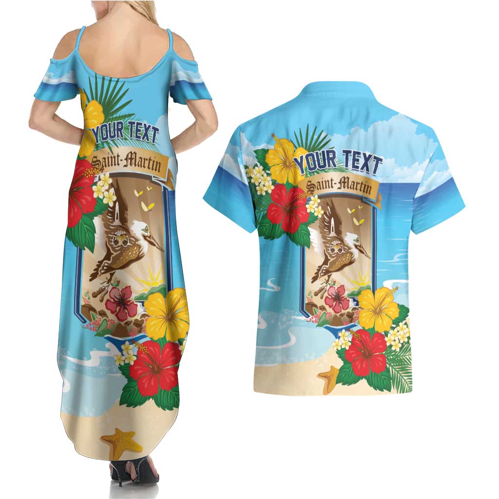 Personalized Collectivity of Saint Martin Couples Matching Summer Maxi Dress and Hawaiian Shirt Hibiscus Flowers Tropical Beach - Wonder Print Shop