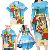 Personalized Collectivity of Saint Martin Family Matching Long Sleeve Bodycon Dress and Hawaiian Shirt Hibiscus Flowers Tropical Beach - Wonder Print Shop