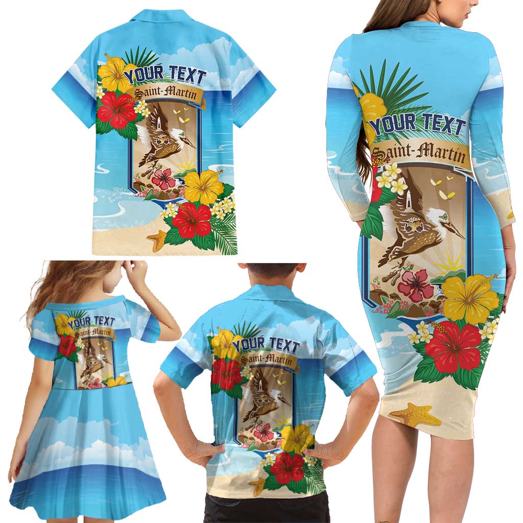 Personalized Collectivity of Saint Martin Family Matching Long Sleeve Bodycon Dress and Hawaiian Shirt Hibiscus Flowers Tropical Beach - Wonder Print Shop