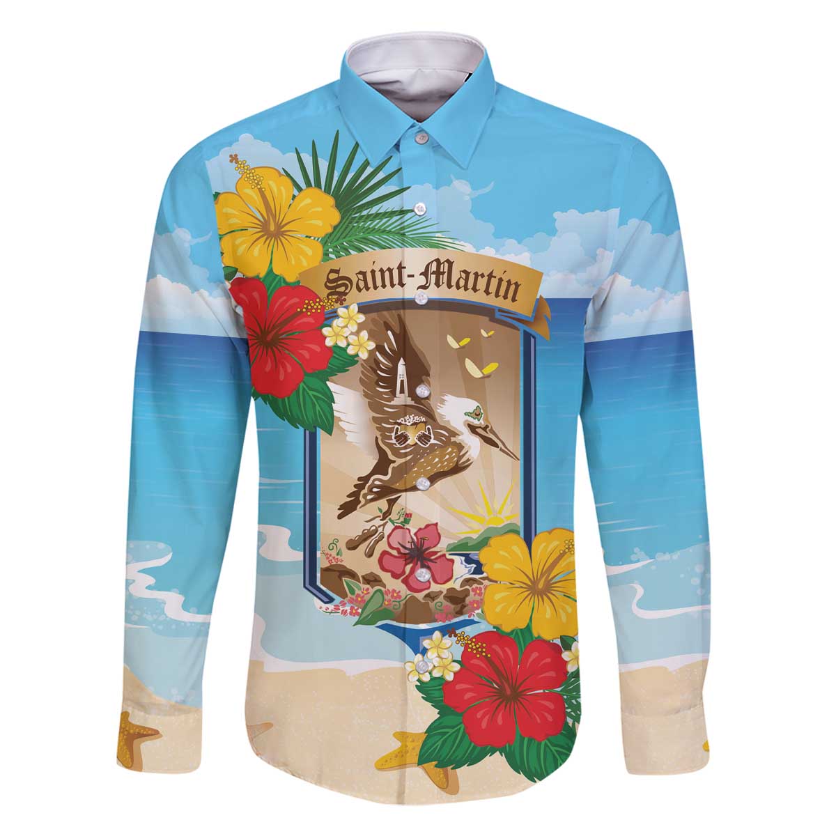Personalized Collectivity of Saint Martin Family Matching Off The Shoulder Long Sleeve Dress and Hawaiian Shirt Hibiscus Flowers Tropical Beach - Wonder Print Shop
