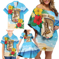 Personalized Collectivity of Saint Martin Family Matching Off Shoulder Short Dress and Hawaiian Shirt Hibiscus Flowers Tropical Beach - Wonder Print Shop