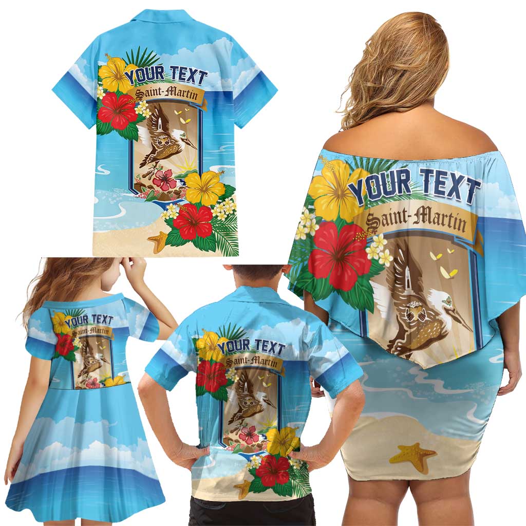 Personalized Collectivity of Saint Martin Family Matching Off Shoulder Short Dress and Hawaiian Shirt Hibiscus Flowers Tropical Beach - Wonder Print Shop