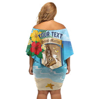 Personalized Collectivity of Saint Martin Family Matching Off Shoulder Short Dress and Hawaiian Shirt Hibiscus Flowers Tropical Beach - Wonder Print Shop