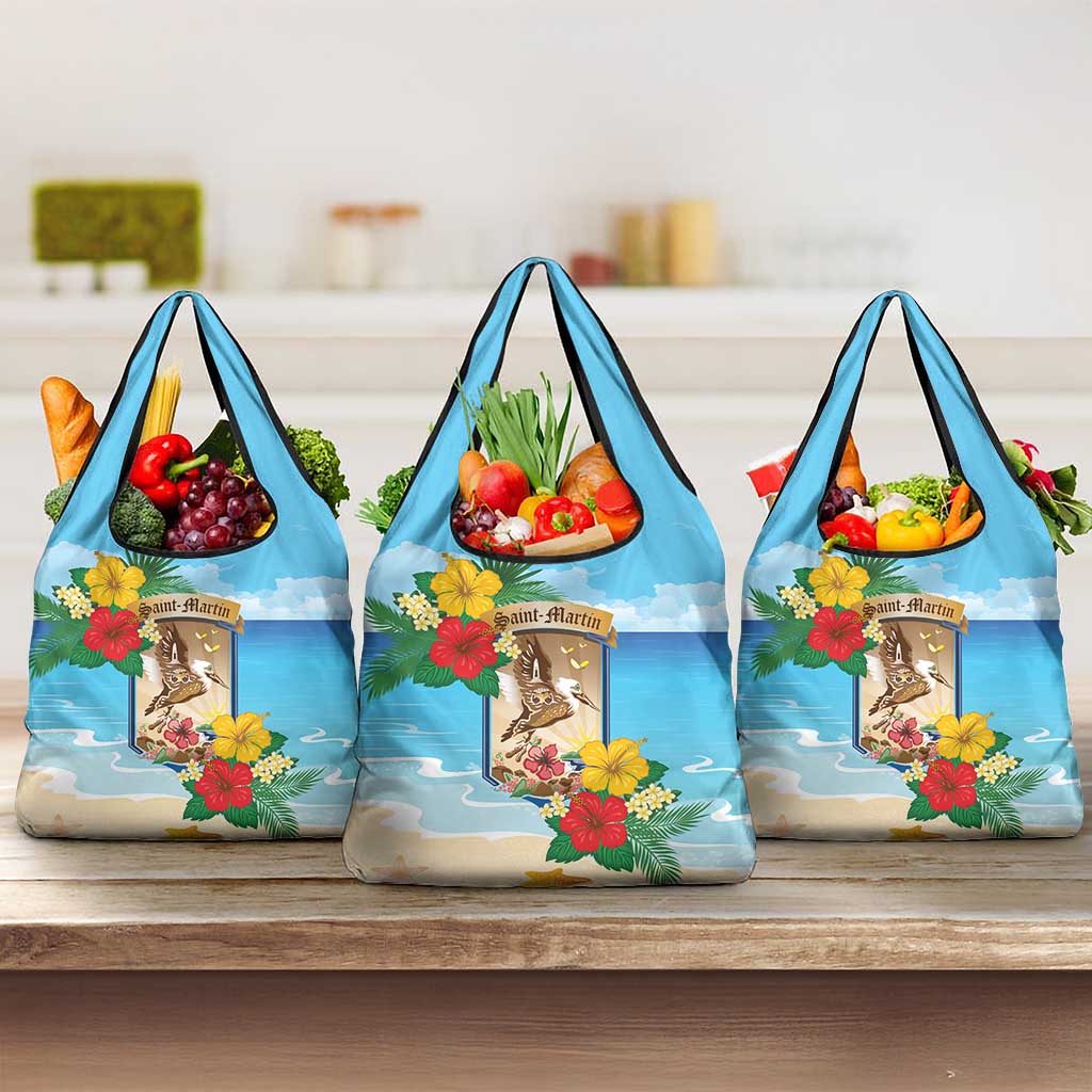 Collectivity of Saint Martin Grocery Bag Hibiscus Flowers Tropical Beach - Wonder Print Shop