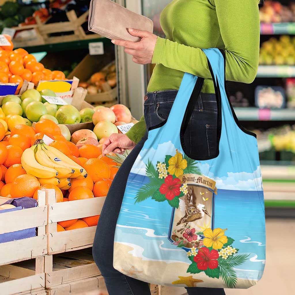 Collectivity of Saint Martin Grocery Bag Hibiscus Flowers Tropical Beach - Wonder Print Shop