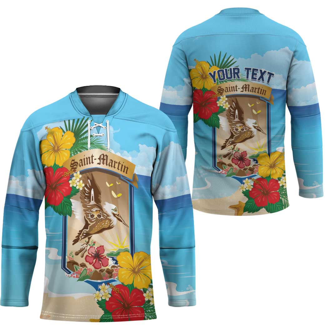 Personalized Collectivity of Saint Martin Hockey Jersey Hibiscus Flowers Tropical Beach - Wonder Print Shop