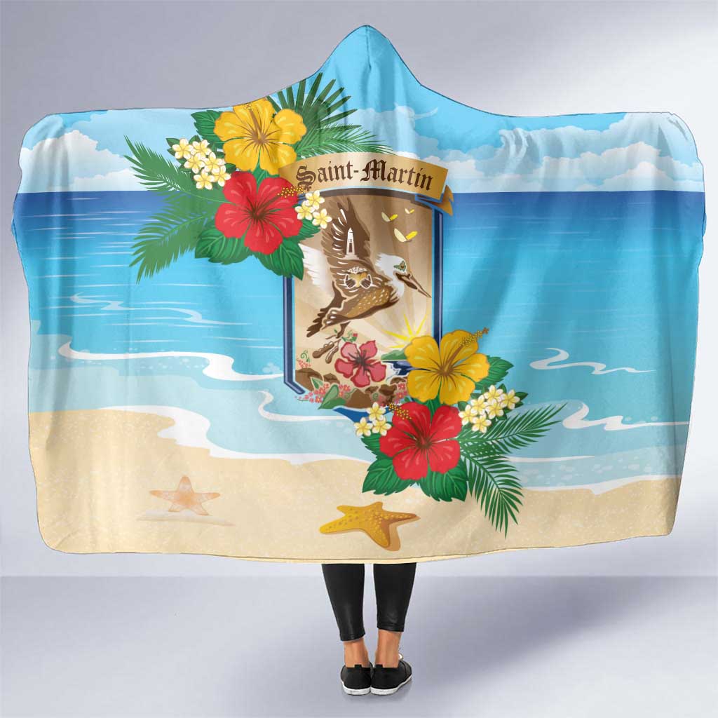Collectivity of Saint Martin Hooded Blanket Hibiscus Flowers Tropical Beach - Wonder Print Shop