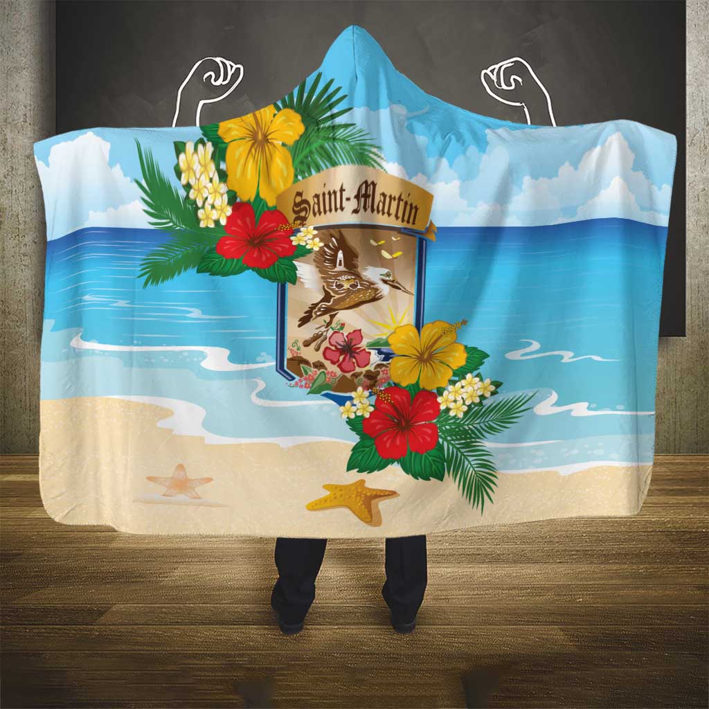 Collectivity of Saint Martin Hooded Blanket Hibiscus Flowers Tropical Beach - Wonder Print Shop