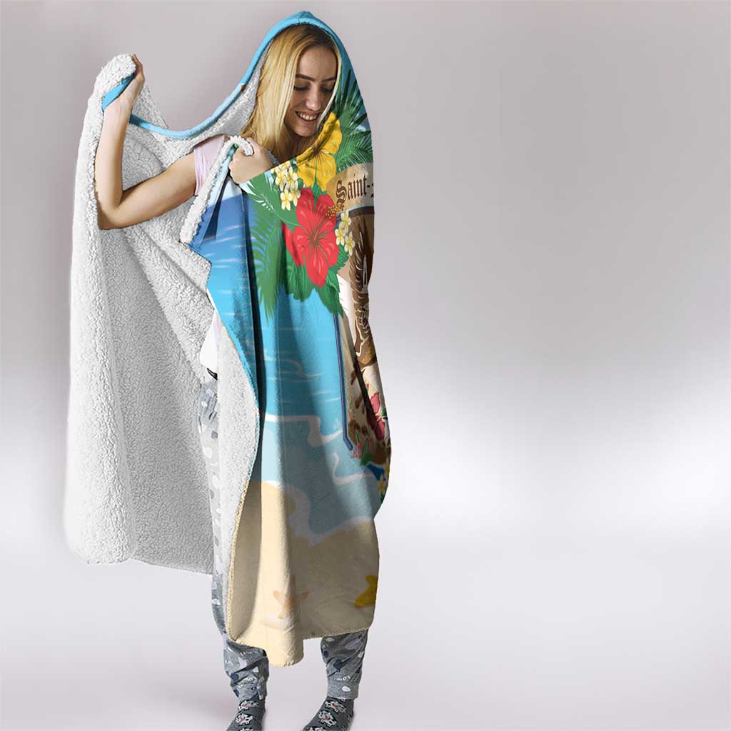 Collectivity of Saint Martin Hooded Blanket Hibiscus Flowers Tropical Beach - Wonder Print Shop