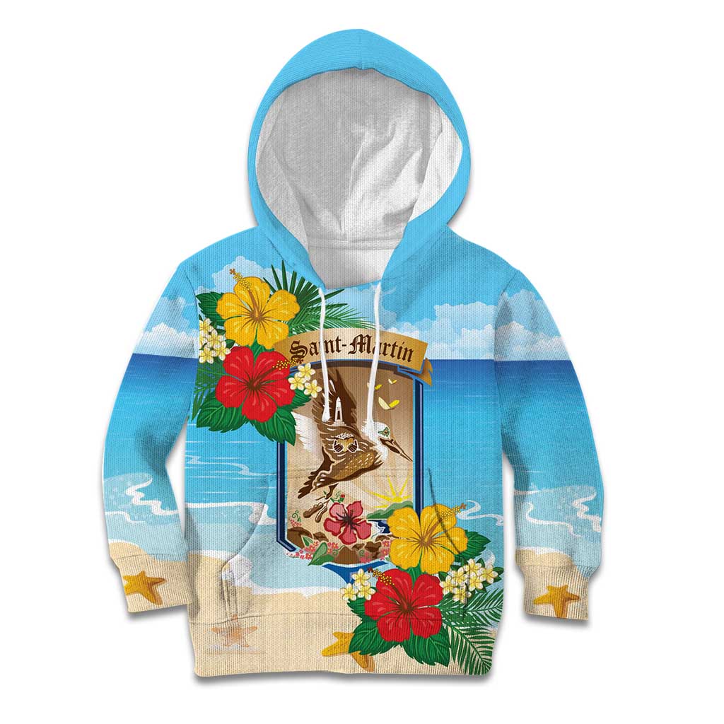 Personalized Collectivity of Saint Martin Kid Hoodie Hibiscus Flowers Tropical Beach - Wonder Print Shop