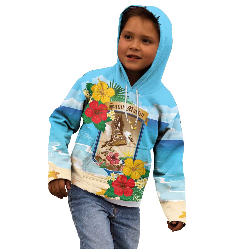 Personalized Collectivity of Saint Martin Kid Hoodie Hibiscus Flowers Tropical Beach - Wonder Print Shop