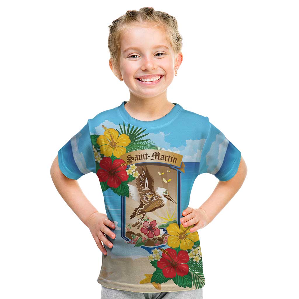 Personalized Collectivity of Saint Martin Kid T Shirt Hibiscus Flowers Tropical Beach - Wonder Print Shop