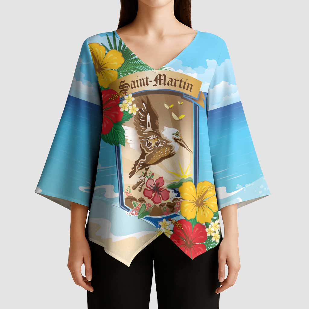 Personalized Collectivity of Saint Martin Kimono Sleeve Blouse Hibiscus Flowers Tropical Beach - undefined