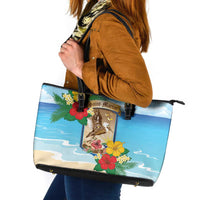 Collectivity of Saint Martin Leather Tote Bag Hibiscus Flowers Tropical Beach - Wonder Print Shop