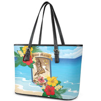 Collectivity of Saint Martin Leather Tote Bag Hibiscus Flowers Tropical Beach - Wonder Print Shop