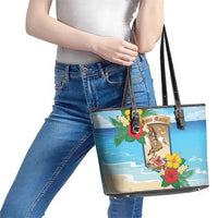 Collectivity of Saint Martin Leather Tote Bag Hibiscus Flowers Tropical Beach - Wonder Print Shop