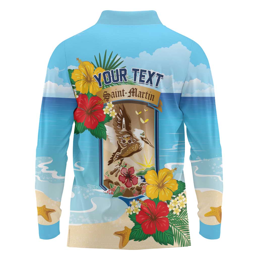 Personalized Collectivity of Saint Martin Long Sleeve Polo Shirt Hibiscus Flowers Tropical Beach - Wonder Print Shop